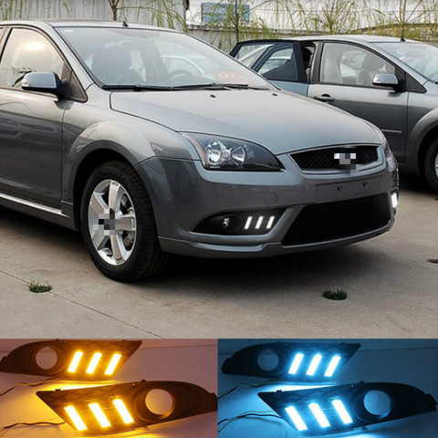 1Pair DRL For Ford Focus 2007 Sedan Daytime Running Lights LED Fog head Lamp cover Daylight with Yellow turn signal ► Photo 1/4