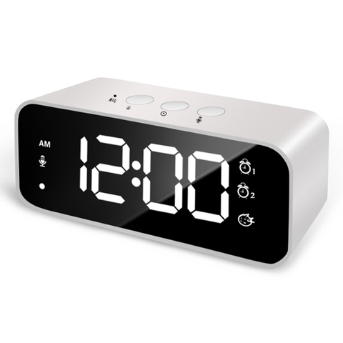 Rechargeable DIY Sound Recording LED Mirror Music Clock with Dual Alarms and Snooze Bedroom Decor Desk Table Phone Charger Clock ► Photo 1/6