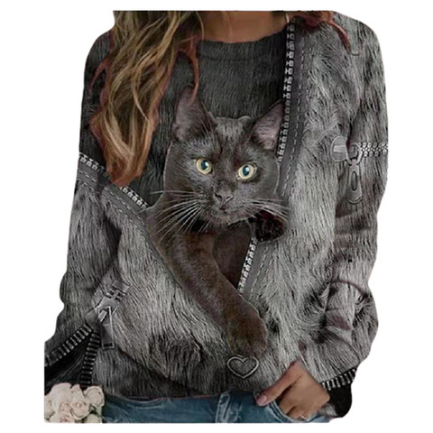 Plus Size 5XL Ladies 3D Cartoon Cat Print T Shirt Women O-Neck Long Sleeve Loose T Shirts New Spring Casual Oversized Tops 2022 ► Photo 1/6