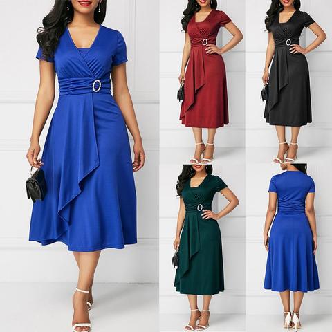 HOT SALE New Arrival Fashion Plus Size Dress Women Short Sleeve Asymmetric Hem Waist Tight Large Swing Midi Evening Party Dress ► Photo 1/6