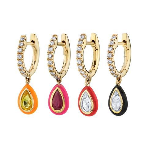 Neon Enamel Tear Drop Waterdrop Dangle Earring Gold Color Cz Circle Rainbow Colorful Fashion Girl Jewelry ► Photo 1/6