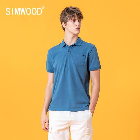 SIMWOOD 2022 summer new 100% cotton Polo shirt men chest pocket tops high quality breathable plus size polo SJ130303 ► Photo 1/6