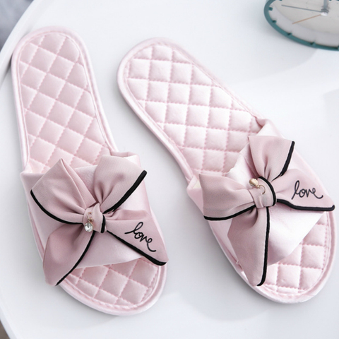 Women Silk Slippers Flat Heel Platform Slides Cute Casual Peep Toe Butterfly Knot Female Ladies Indoor Shoes Zapatos De Mujer ► Photo 1/6