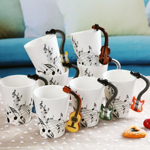 240ml/400ml Music Mug Creative Guitar Violin Style Ceramic Mug Coffee Tea Milk Stave Cups with Handle Novelty Gifts ► Photo 1/6