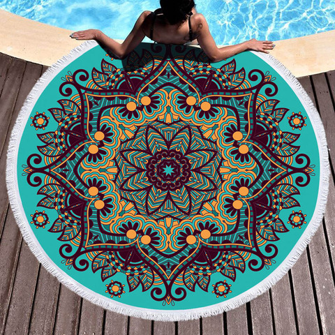 Mandala Geometric Round Beach Towel Tassels Bohemia Microfiber Bath Shower Towel For Adults Picnic Yoga Mat Blanket Cover Up ► Photo 1/6