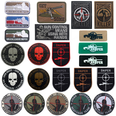 Sniper Embroidered Patches Tactical Army Military Patch Combat Emblem Zombie PVC Rubber Skull Badges For Clothing Cap Bag ► Photo 1/6