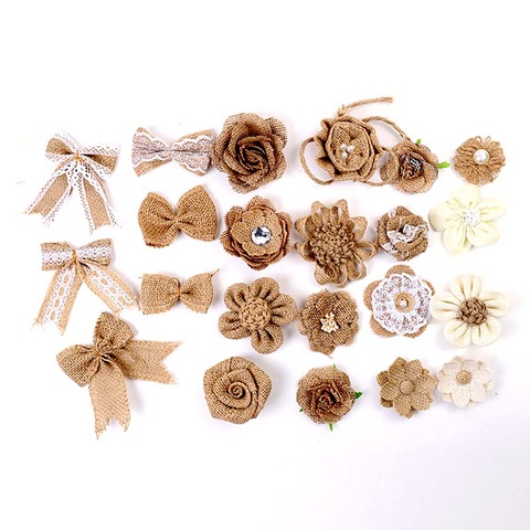 1 set Handmade Jute Hessian Burlap Rose Flowers Bow Vintage Rustic Wedding Christmas Party Festival Home Decoration DIY Craft ► Photo 1/6