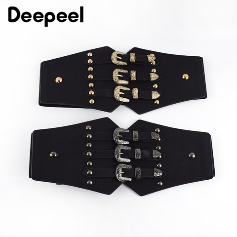 Deepeel1pc Women Vintage Pin Buckle Leather Cummerbunds Fashion Decoration Corset DIY Crafts Luxury Elastic Wide Belt CB003 ► Photo 1/6