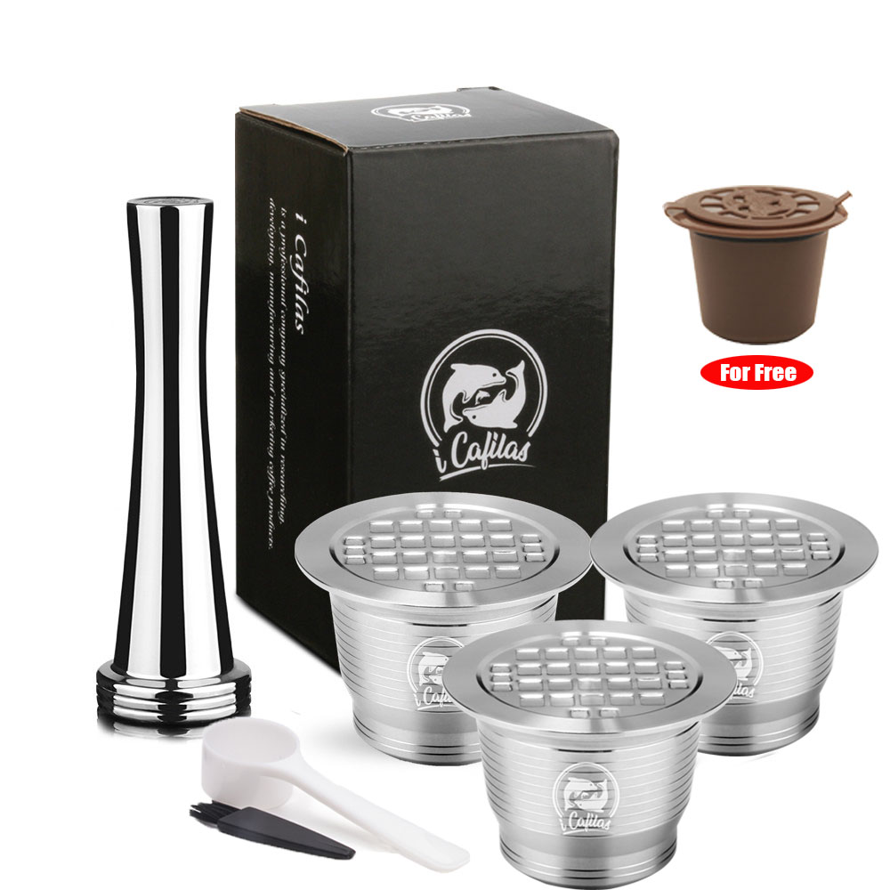 ICafilas Stainless Metal Reusable For Nespresso Capsule Press Coffee Grinds