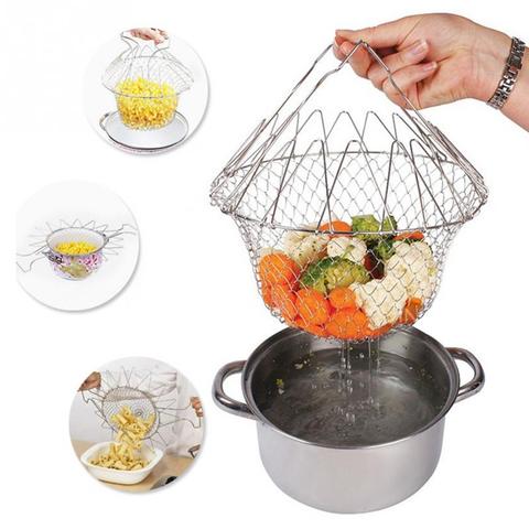 Chef Basket Collapsible Colander Mesh Basket Kitchen Accessories Foldable Steam Rinse Strain Fry Net Kitchen Cooking Tool wy1223 ► Photo 1/5