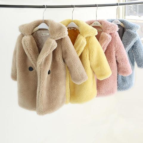 2022 Winter Children Faux Fur Coat Baby Turndown Collar Thicken Warm Jacket Girls Casual Overcoat Kids Fashion Outerwear W597 ► Photo 1/6