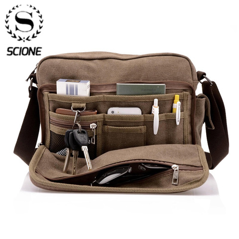 Scione Canvas Multifunction Messenger Shoulder Bag Solid Briefcases Suitcase Card Pocket For Men Women Office Outdoor Travel Bag ► Photo 1/6