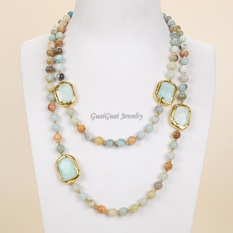 GG Jewelry  42'' 8mm Mixed Color Round Amazonite Nugget Gold Plated Necklace ► Photo 1/4