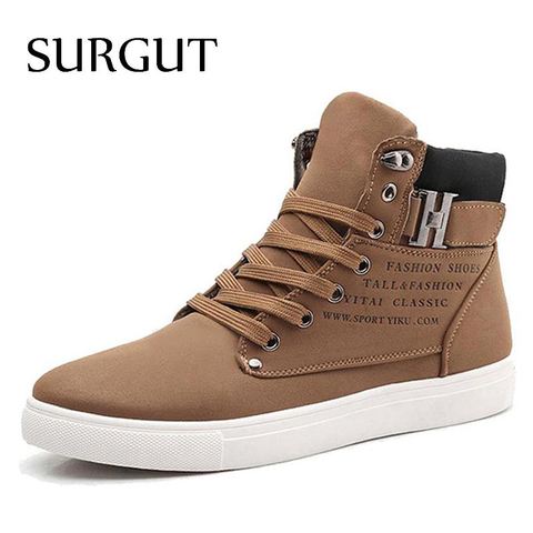 SURGUT Men Shoes 2022 Top Fashion New Winter Front Lace-Up Casual Ankle Boots Autumn Shoes Men Wedge Fur Warm Leather Footwear ► Photo 1/6