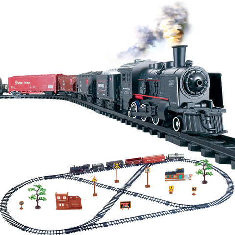 Simulation Classical Long Steam Train Track Electric Toy Trains for Kids Truck for Boys Railway Railroad Birthday Gift ► Photo 1/6