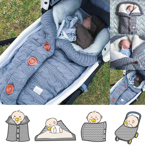 Warm Baby Sleeping Bag Envelope Winter Kid Sleepsack Footmuff Stroller Knitted Sleep Sack Newborn Knit Wool Swaddling Blanket ► Photo 1/6