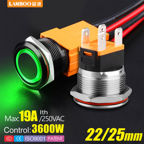 LANBOO heavy duty 12V 24V 110V 220V 15A high current waterproof IP67 high-power control momentary latching push button switch ► Photo 1/6