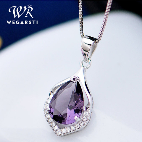 WEEGARSTI Created  Amethyst Pendant Necklace 925 Sterling Silver Gemstones Choker Statement Necklace Women With Chain ► Photo 1/6