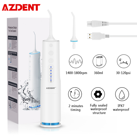 AZDENT Oral Irrigator 4 Modes USB Rechargeable Water Dental Flosser Cordless Portable Electric Teeth Cleaner 360ml Water Tank ► Photo 1/6