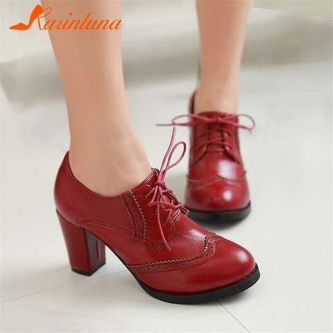 Karinluna Office Ladies woman shoes Big Size 43 Round Toe Solid Vintage Cross-tied Spike Heels Fashion Pumps ► Photo 1/1