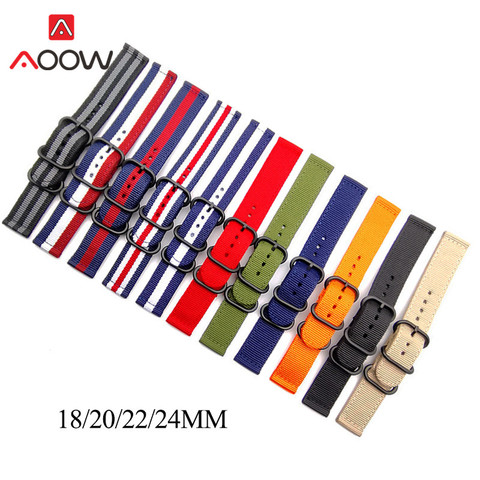 TEAROKE NATO Watchband Nylon Strap Black Ring Buckle 18mm 20mm 22mm 24mm Striped Replacement Watch Band for Samsung S3 Huawei ► Photo 1/6