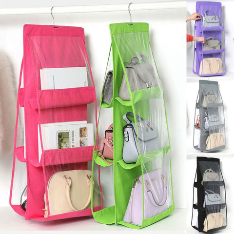 Non-woven Fabric Hanging Storage Bag 6 Pocket Transparent Pocket Double Side Hanging Closet Foldable For Organize ► Photo 1/6