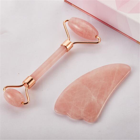 Rose Jade Guasha Board Natural Stone Scraper Facial Massage Roller Jade Massager for Face Neck Back Body Relax Slimming Tools ► Photo 1/6