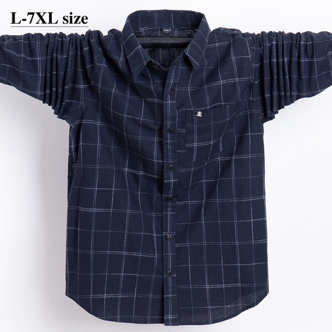 Large Size 4XL 5XL 6XL 7XL Men's Loose Plaid Shirt Business Casual Oxford Cotton Long Sleeve Shirt Male Brand Clothes ► Photo 1/5