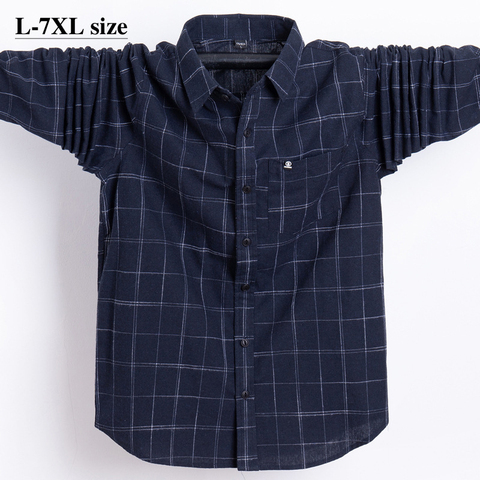 Large Size 4XL 5XL 6XL 7XL Men's Loose Plaid Shirt Business Casual Oxford Cotton Long Sleeve Shirt Male Brand Clothes ► Photo 1/5