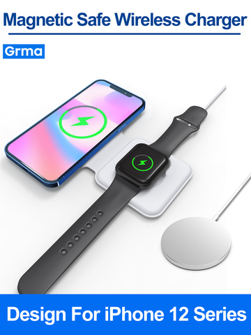 Buy Online Grma Original Mag Magnetic Safe Wireless Duo Charger For Apple Iphone 12 Mini 11 Pro X Xs Max Qi 3 0 Charging For Airpods Watch Alitools