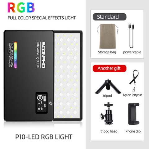 soonpho P10 8W 2500K-8500K CRI 95+ RGB LED Video Light 4000mAh Built-in battery Full Color Photoraphy Video Light Kit Dimmable ► Photo 1/6