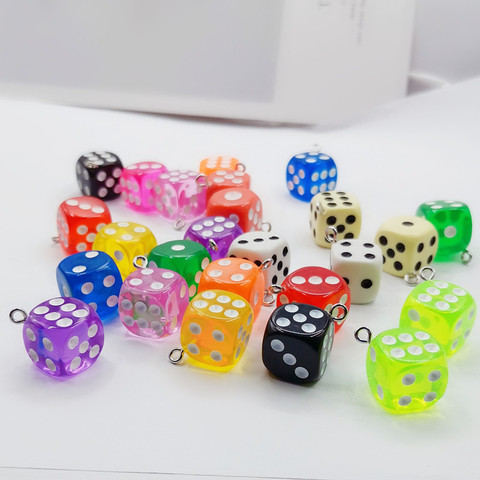 10 Pc Transparent Dice Charms DIY Earring Pendants 14mm Miniature Figurines Resin Craft Resin Cabochon Charms Making Accessories ► Photo 1/4