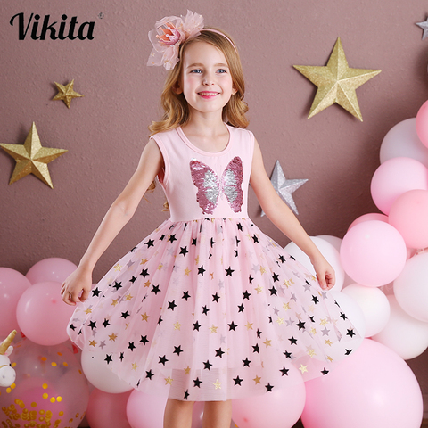 VIKITA Girl Princess Dress New Summer Kid Girls Dress Sequins Sweet Children Party Wear Kids Butterfly Costume Children Clothing ► Photo 1/6