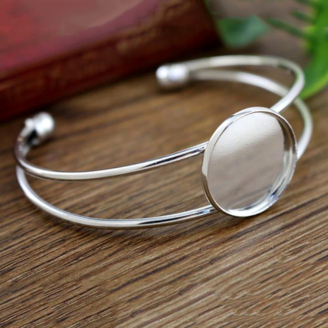 High Quality  20mm Silver Plated Bangle Base Bracelet Blank Findings Tray Bezel Setting Cabochon Cameo  (L6-05) ► Photo 1/1