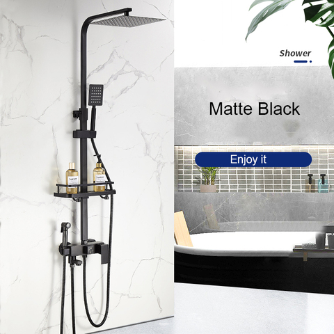 Matte Black Shower Faucet Set  Rainfall High Quality Shower Mixer Tap Bathtub Shower Mixer Tap 4-way with Bidet Stainless Steel ► Photo 1/6