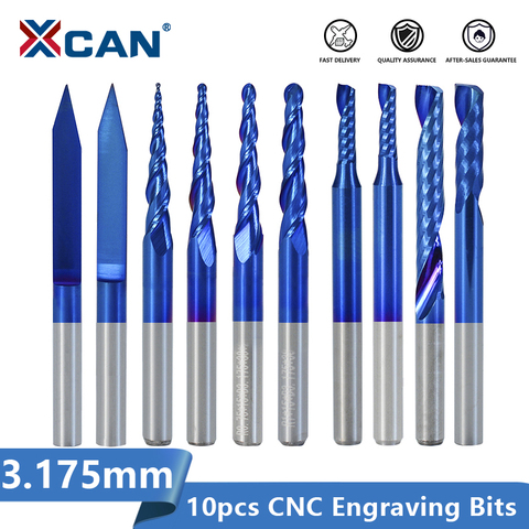 XCAN Solid Carbide Engraving Bit 10pcs 3.175mm Shank CNC End Mill Woodworking Router Bit Wood Milling Cutter ► Photo 1/6