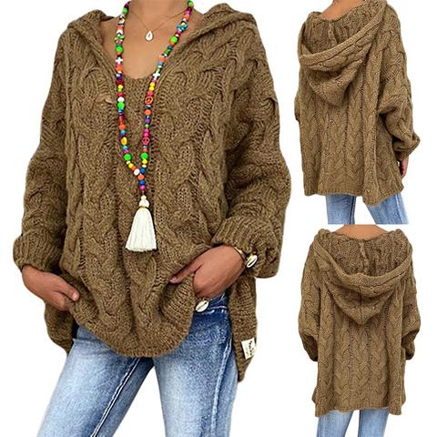 2022 Women Autumn Solid Color Long Sleeve Braided Hooded Pullover Knitted Sweater Women's Clothing свитер женский pull femme ► Photo 1/6