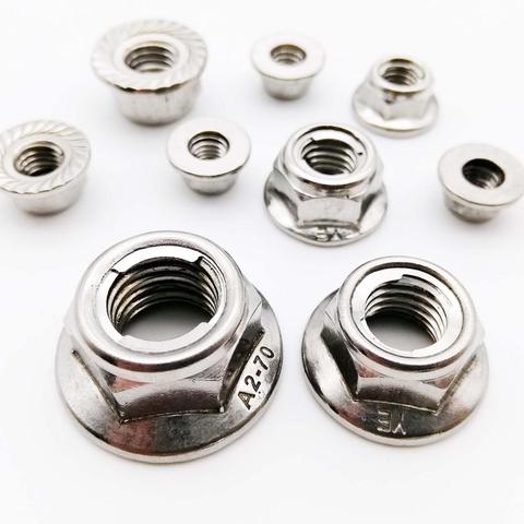 2pcs M4-M12 304 A2 Stainless Steel Prevailing Torque Type All Metal Insert Hex Hexagon Self Lock Nut With Flange Locknut GB6187 ► Photo 1/6