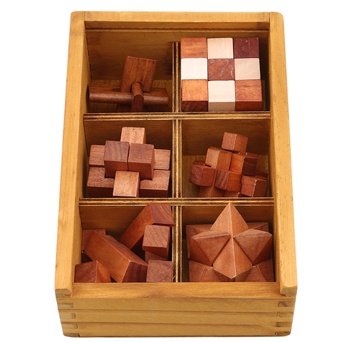6 Pcs/Set High Quality  Early Educational Toys New Design Kong Ming Lock 3D Wooden Interlocking Puzzles Game ► Photo 1/6