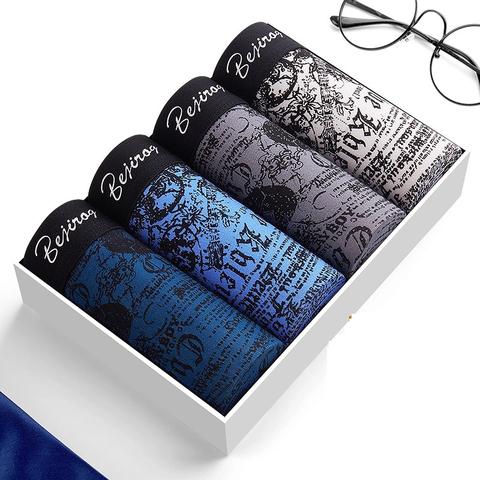 4PCS/Lot Cotton boxer Underwear Men Homme Brand Mens Underpants Male Panties Breathbale shorts U convex pouch men printing BOXER ► Photo 1/6