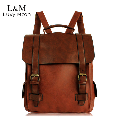 Fashion Women Backpack PU Leather School Bag Vintage Large Schoolbag For Teenage Girls Brown Black Backpacks Men Rucksack XA30H ► Photo 1/6