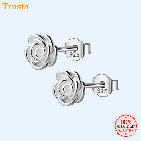 Trustdavis 100% 925 Sterling Silver Jewelry Fashion Cute Small Rose Flower Stud Earrings For Women Daughter Girls Gift DA127 ► Photo 1/6