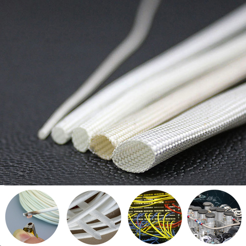 1/2/3/5/10M White 600°C High Temperature Braided Soft Fiber Tubing Insulation Cable Sleeving Fiberglass Tube 1-50mm Diameter ► Photo 1/6