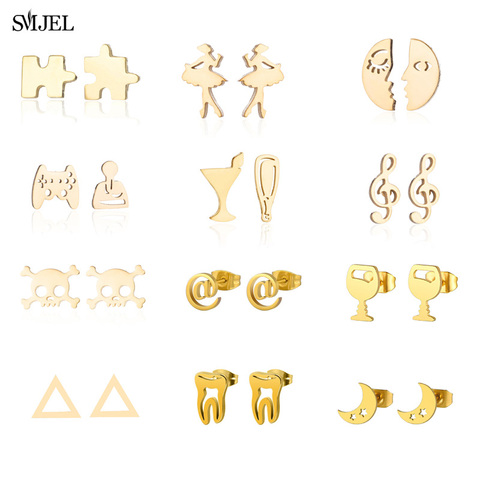 SMJEL New Fashion Gold Star Moon Earrings Simple Ear Stainless Steel  Jewelry Gift  Ballet Round Geometric Earrings for Women ► Photo 1/6