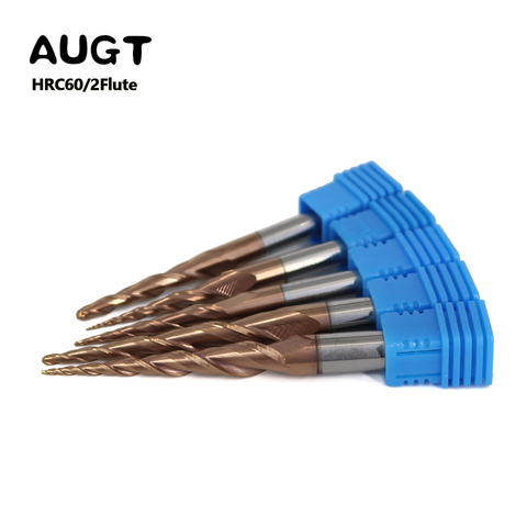 AUGUT HRC60 Tapered Cone Ball Nose End Mill Tungsten Solid Carbide Milling Cutter Cnc Machine Engraving Taper Wood Metal Cutter ► Photo 1/6