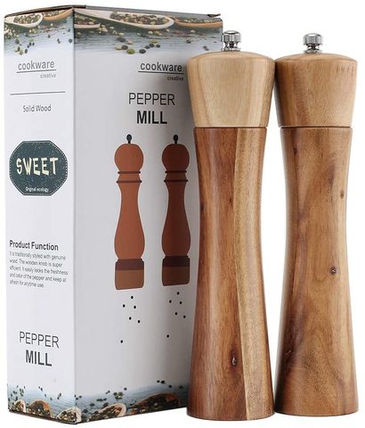 Wooden Salt and Pepper Grinder, Adjustable Manual Salt Grinder, Acacia Wood, 8 inch,  Suitable for Picnic, Parties, Restaurant ► Photo 1/4