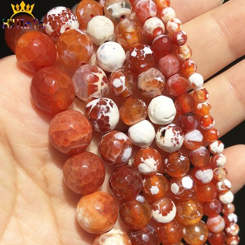 Natural Faceted Fire Agates Stone Beads 4 6 8 10 12mm Loose Spacer Beads For Jewelry DIY Making Bracelet Charms Accessories 15'' ► Photo 1/6