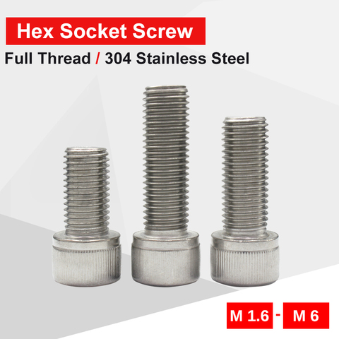 Hexagon Hex Socket Cap Head Screw Bolts M1.6 M2 M2.5 M3 M4 M5 M6 stainless steel full thread screws din 912 grade for machinery ► Photo 1/6