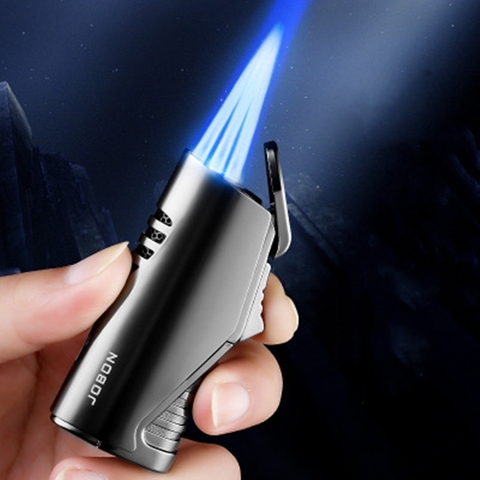 Jobon Metal Triple Torch Jet Lighter Pipe Lighter With Cigar Cutter Visible Gas Window Windproof Flame Lighter Gadgets For Men ► Photo 1/5