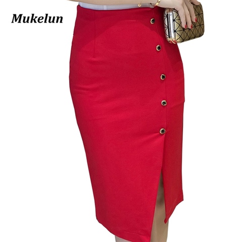 Plus Size Women Office Skirts S-5XL Fashion Summer Slim Sexy High Waist Bodycon Red Pencil Skirt Lady Open Slit OL Skirt Black ► Photo 1/6